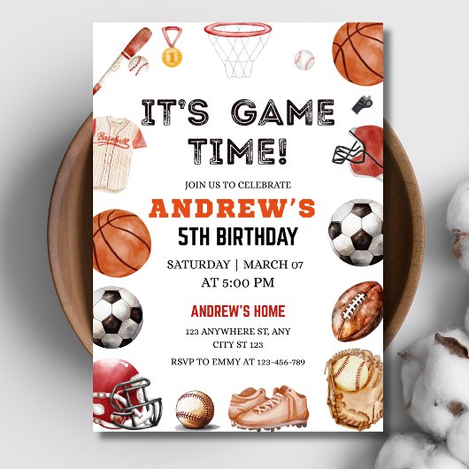 Het is Game Time Birthday Basketball Football Spor Kaart