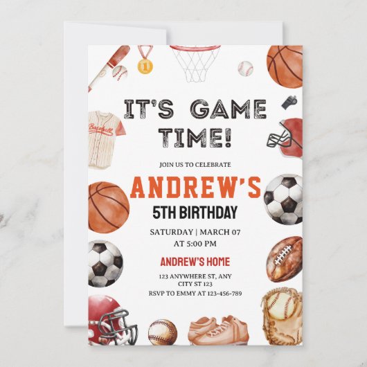 Het is Game Time Birthday Basketball Football Spor Kaart (Voorkant)