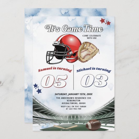 Het is Game Time Football en honkbal gezamenlijke Kaart (Voorkant / Achterkant)