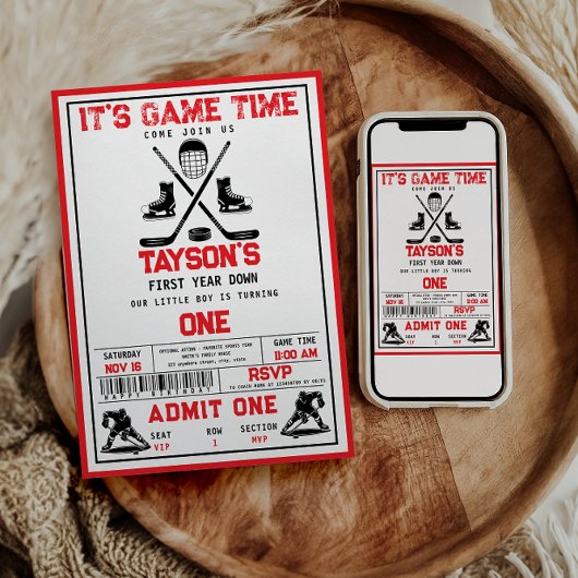 Het is Game Time Hockey 1e verjaardag partij Kaart