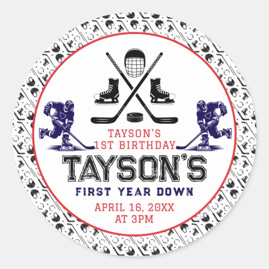 Het is Game Time Hockey 1e verjaardag partij Ronde Sticker (Voorkant)