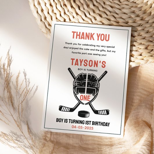 Het is Game Time Hockey 1e verjaardagsfeestje Bedankkaart