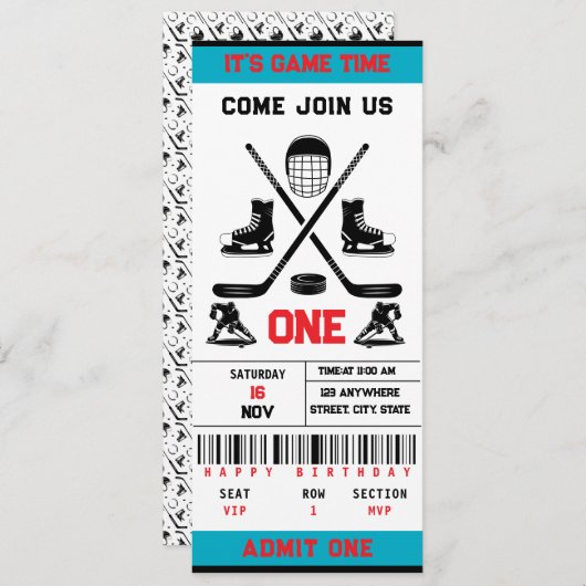 Het is Game Time Hockey Ticket 1e verjaardagsfeest Kaart (Voorkant / Achterkant)