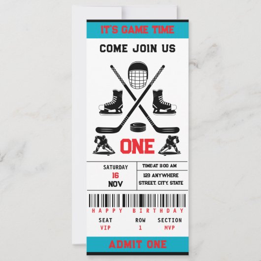 Het is Game Time Hockey Ticket 1e verjaardagsfeest Kaart (Voorkant)