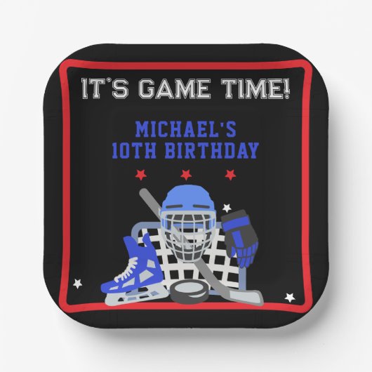 HET IS GAME TIME HOCKEY VERJAARDAG PAPIEREN BORDJE (Voorkant)