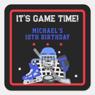 HET IS GAME TIME HOCKEY VERJAARDAG VIERKANTE STICKER