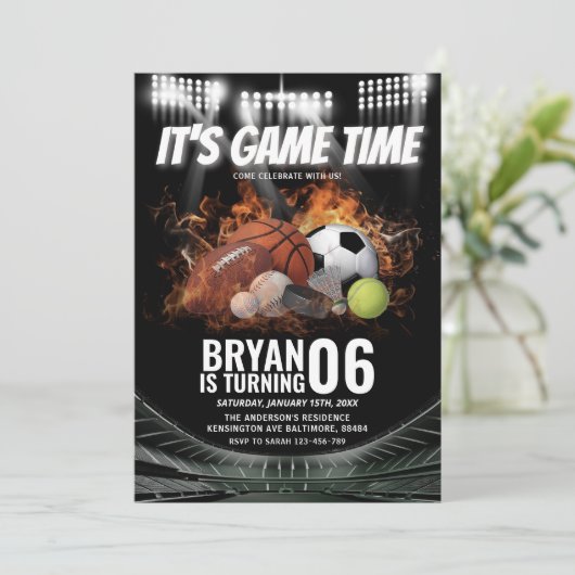 Het is Game Time Kind All Star Sports Verjaardag Kaart (Staand voorkant)