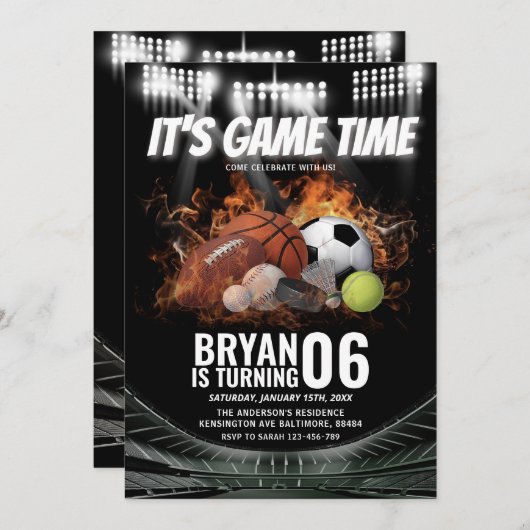 Het is Game Time Kind All Star Sports Verjaardag Kaart (Voorkant / Achterkant)