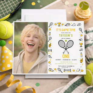 Het is Game Time Tennis 1e verjaardagsfoto – Leuk  Kaart