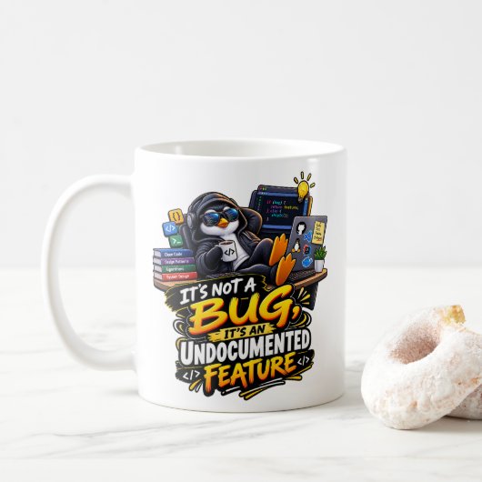Het is geen bug, het is een functie Software Engin Koffiemok (Met donut)