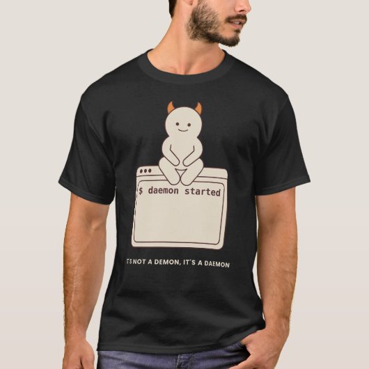 Het is geen demon, het is een Daemon Grappige Unix T-shirt (Voorkant)