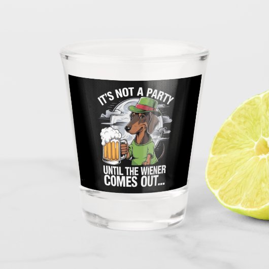 Het is geen feest tot Dachshund Irish Beer Wiener Shot Glas (Voorkant)