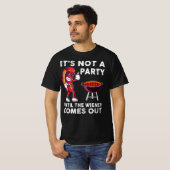 Het is geen feest tot de vrouw komt, grappig t-shirt (Voorkant volledig)