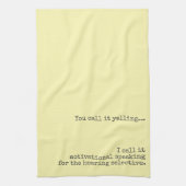 Het is geen grappige citaat. theedoek (Verticaal)