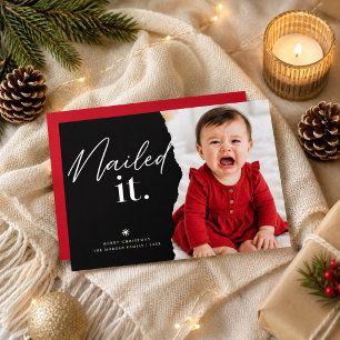 Het is gelukt Zwarte Paneel Grappige Baby Kerst Fo Feestdagenkaart