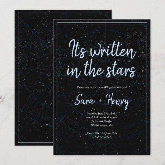 Het is geschreven in de uitnodiging voor het huwel (Voorkant / Achterkant)