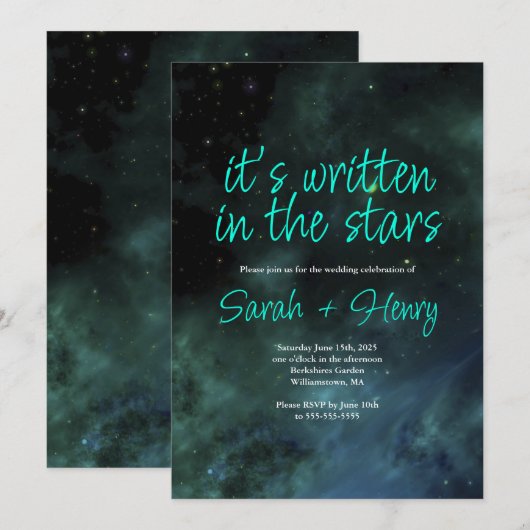 Het is geschreven in de uitnodiging voor het huwel (Voorkant / Achterkant)