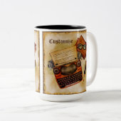 Het is geschreven in het  tweekleurige koffiemok (Voorkant rechts)