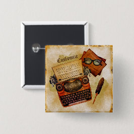 Het is geschreven in het  vierkante button 5,1 cm