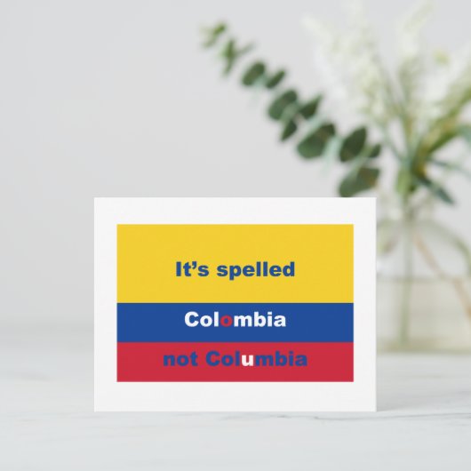 Het is gespeld als Colombia, niet als Columbia Briefkaart (Staand voorkant)
