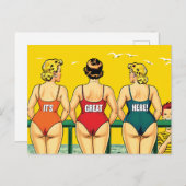 Het is geweldig hier, vrouwen op een strand, grap briefkaart (Voorkant / Achterkant)
