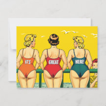 Het is geweldig hier, vrouwen op een strand, grap