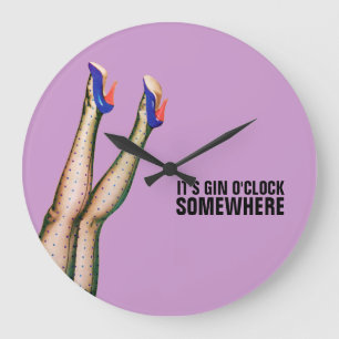 Het is Gin O'Clock op een of andere plek Retro Wal Grote Klok