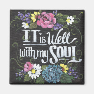 "Het is goed" 2" Black Floral Square Magnet