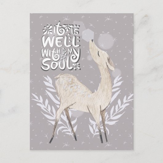 Het is goed met mijn soep, Winter Waterverf Deer Briefkaart (Voorkant)