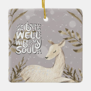 Het is goed met mijn soep, Winter Waterverf Deer Keramisch Ornament