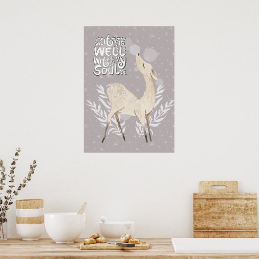 Het is goed met mijn soep, Winter Waterverf Deer Poster (Keuken)