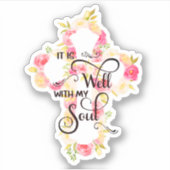 Het is goed roze en geel floraal kruis sticker (Voorkant)