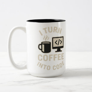Het is grappig dat je koffie omzet in code tweekleurige koffiemok