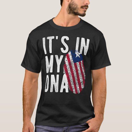 Het is grappig in mijn DNA Liberia vlag Fingerprin T-shirt (Voorkant)