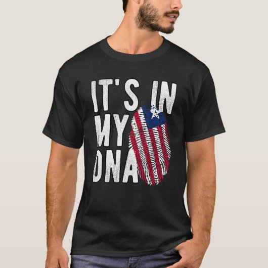 Het is grappig in mijn DNA Liberia vlag Fingerprin T-shirt (Voorkant)