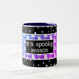 Het is griezelig seizoen paars/zwart Halloween Tweekleurige Koffiemok
