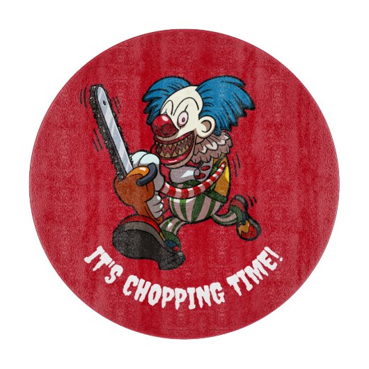 Het is haktijd! Funny Chainsaw Clown Cartoon Snijplank (Voorkant)