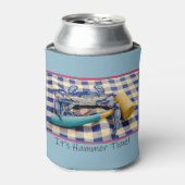 Het is Hammer Time Blue Crab met Hammer op Gingham Blikjeskoeler (Blikje Voorkant)