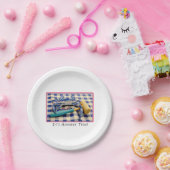 Het is Hammer Time Blue Crab met Hammer op Gingham Papieren Bordje (Feest)