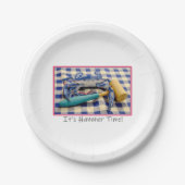 Het is Hammer Time Blue Crab met Hammer op Gingham Papieren Bordje (Voorkant)
