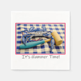 Het is Hammer Time Blue Crab met Hammer op Gingham Servet