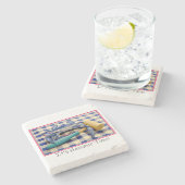 Het is Hammer Time Blue Crab met Hammer op Gingham Stenen Onderzetter (Zijkant)