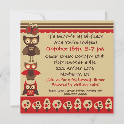 Het is herfst hete uil verjaardagsuitnodiging kaart (Achterkant)