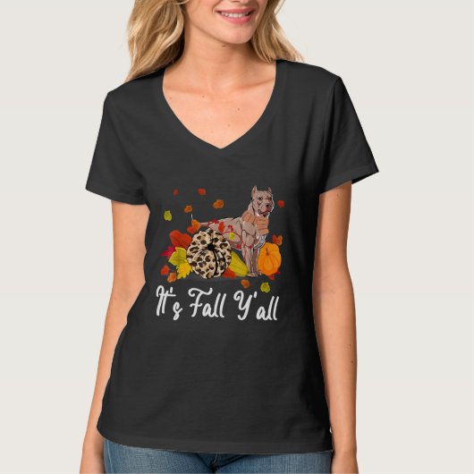 Het is herfst jongens American Bully hond Thanksgi T-shirt (Voorkant)