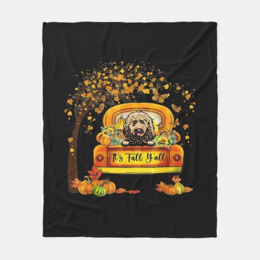 Het is herfst jongens, Goldendoodle Thanksgiving p Fleece Deken (Voorkant)