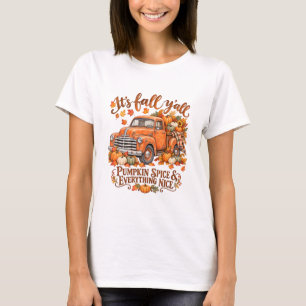 Het is herfst jongens vrachtwagen pompoen kruid v t-shirt