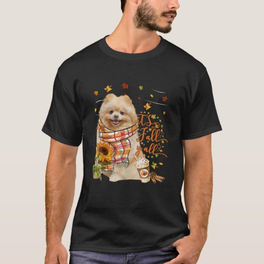 Het is Herfst Y All Pomeranian Dog Thanksgiving T-shirt (Voorkant)