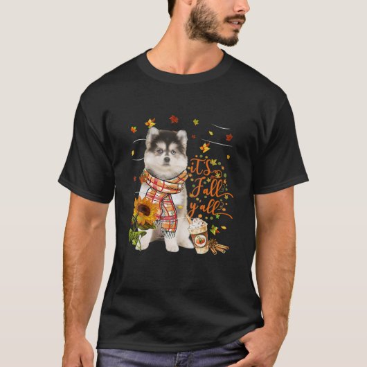 Het is Herfst Y All Pomsky Dog Thanksgiving Hallow T-shirt (Voorkant)