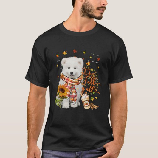 Het is Herfst Y All Samoyed Dog Thanksgiving Hallo T-shirt (Voorkant)