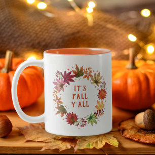 Het is Herfst Yall Autumn Falling Leaves Thanksgiv Tweekleurige Koffiemok